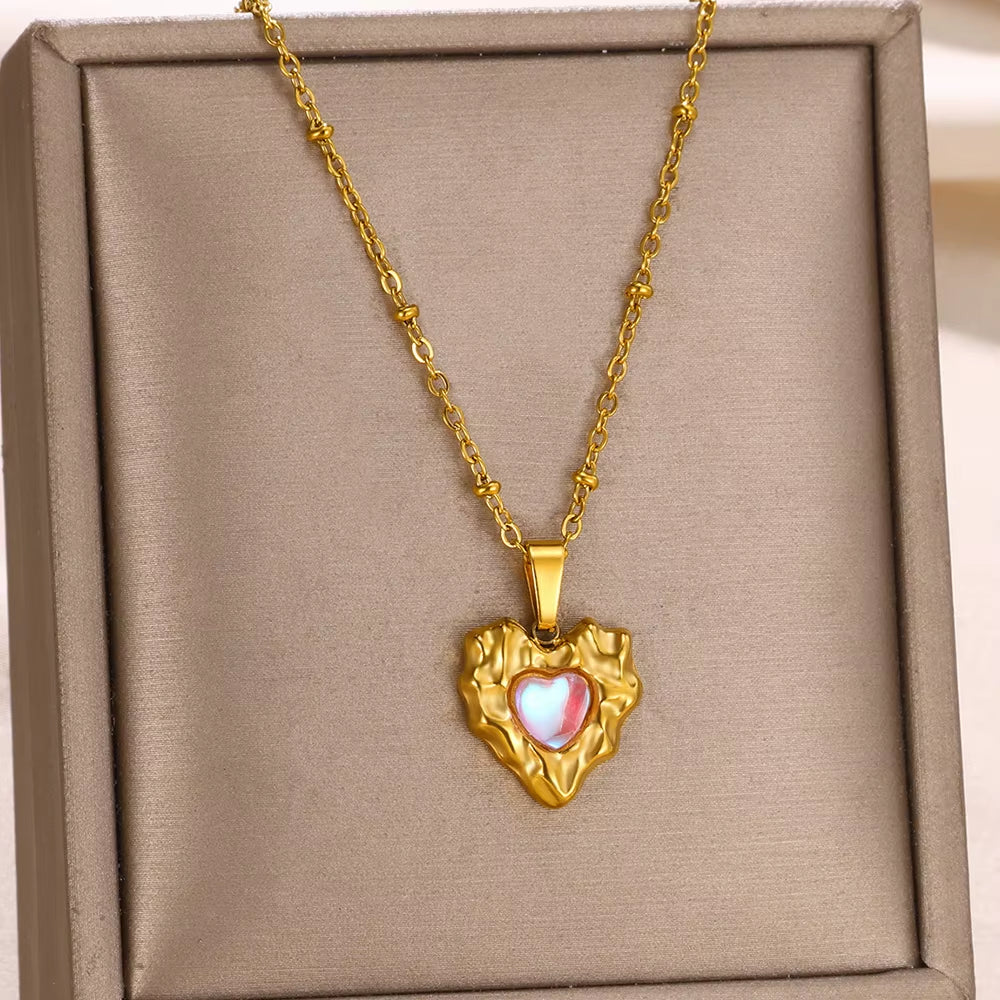 Pink Heart Zircon Necklace Gold Color Copper Cupid Eros Arrow Heart Pendant Necklace Korean Fashion Jewelry Girls Party Gift