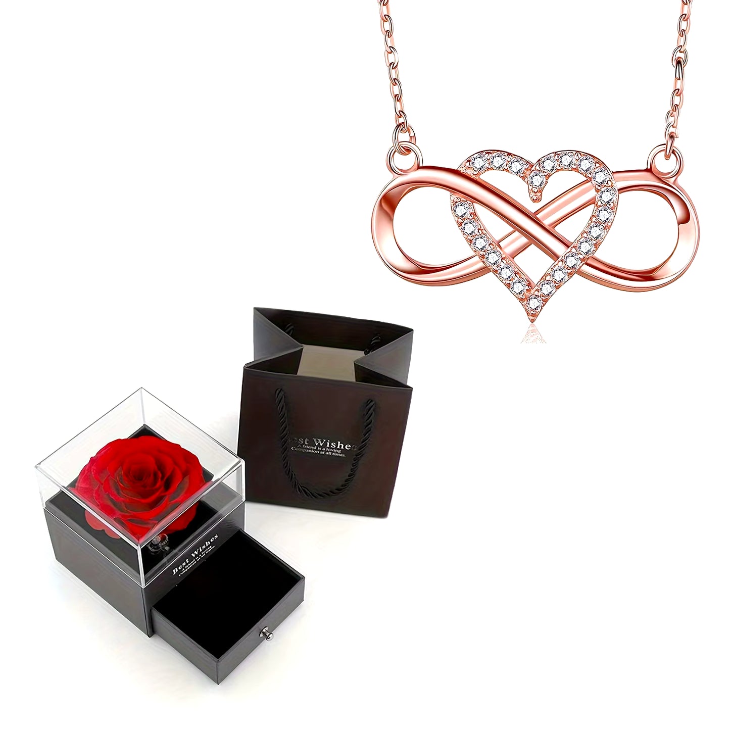 Elegant Infinity Heart Shape Pendant Necklace with Luxury Rose Gift Box for Girlfriend Wife Christmas Valentine Anniversary Gift