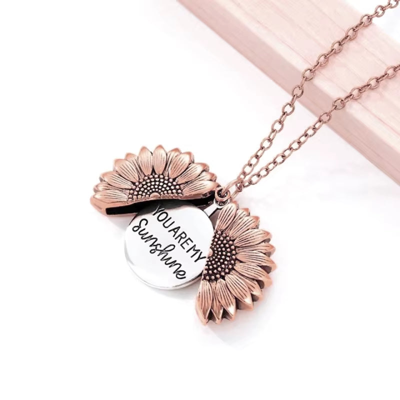 You Are My Sunshine Necklaces for Women Men Lover Gold Color Sunflower Necklace Pendant Jewelry Birthday Gift for Girlfriend Mom