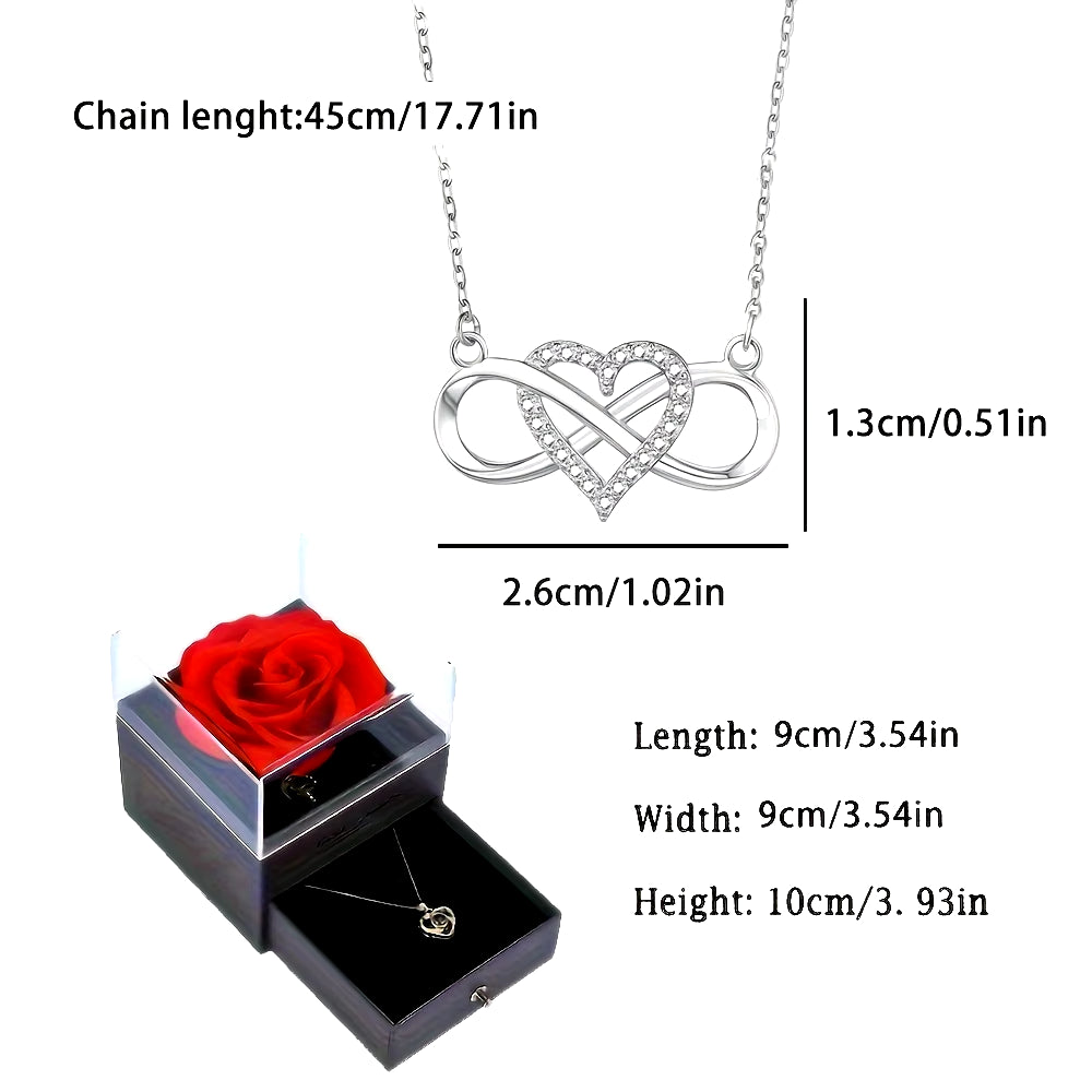 Elegant Infinity Heart Shape Pendant Necklace with Luxury Rose Gift Box for Girlfriend Wife Christmas Valentine Anniversary Gift