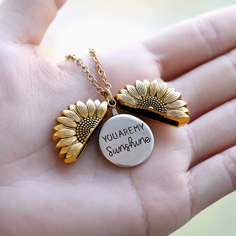 You Are My Sunshine Necklaces for Women Men Lover Gold Color Sunflower Necklace Pendant Jewelry Birthday Gift for Girlfriend Mom