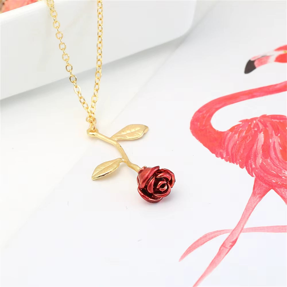 3D Rose Flower Necklace Custom Charm Necklace Ultimate Rose Flower Beauty and Beast Boho Jewelry Women'S Valentine'S Day Gift