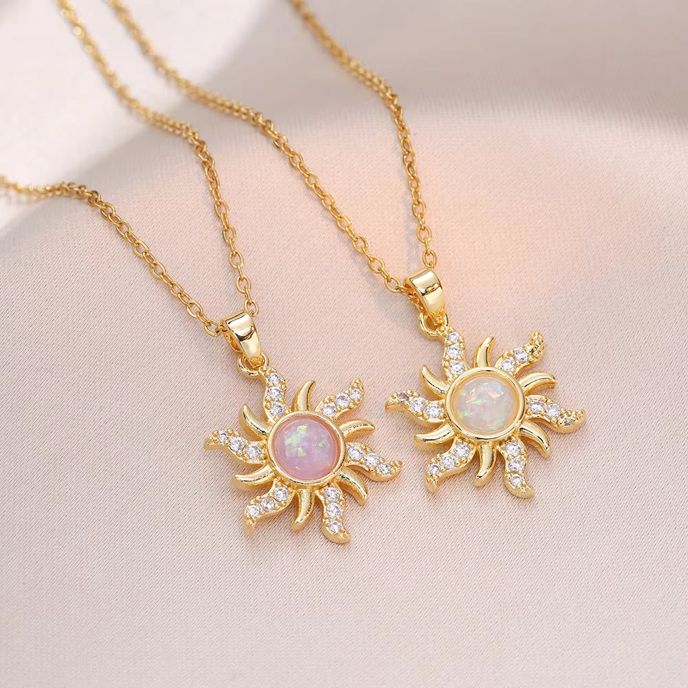 Colorful Zircon Sunflower Zircon Pendant Necklaces for Women Girls Stainless Steel Trendy Romantic Jewelry Accessories Gifts