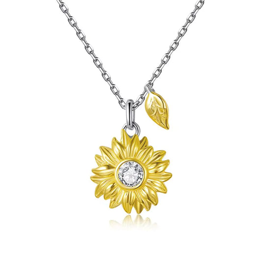 925 Sterling Silver Necklace Sunflower Long Chain Link Necklace for Women Fashion Jewelry CTN212