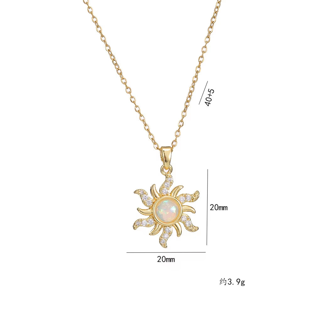 Colorful Zircon Sunflower Zircon Pendant Necklaces for Women Girls Stainless Steel Trendy Romantic Jewelry Accessories Gifts