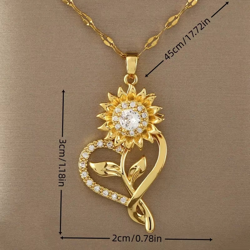 360° Rotatable Decompression Love Sunflower Sunflower Zircon Pendant Necklace for Ladies Birthday Gift Christmas Gift